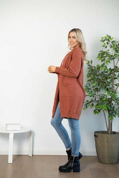 Wool mix over size cardy- Rust