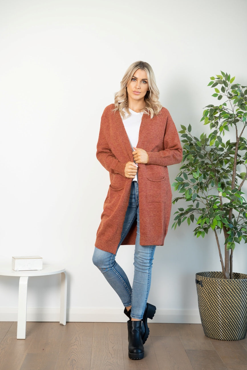 Wool mix over size cardy- Rust