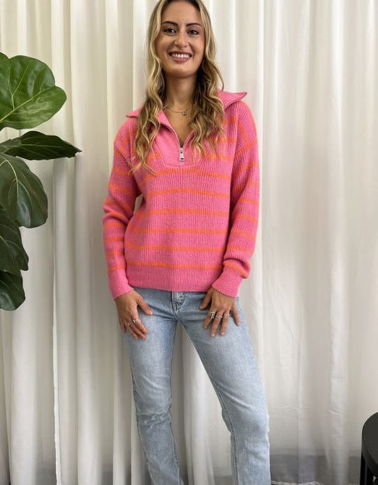 Charlotte knit- pink & orange stripe