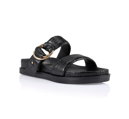 Oslo chunky slides- black croc emboss