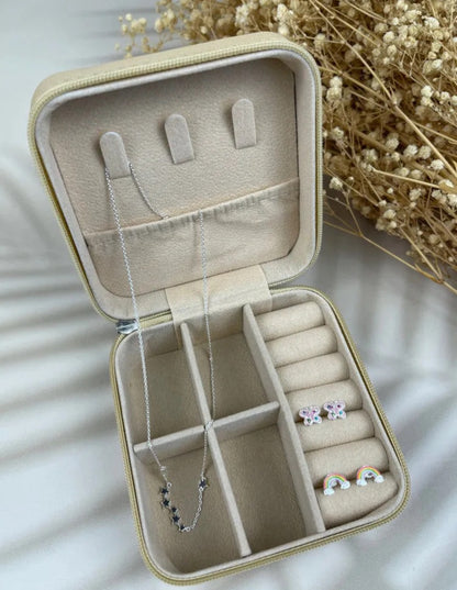 Beige travel jewellery case