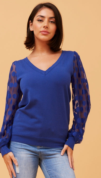 Henrietta polka dot jumper- cobalt blue