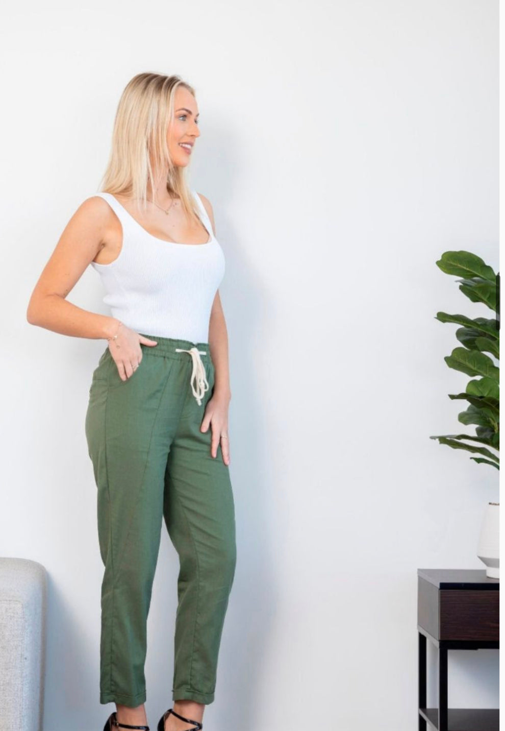 Linen panel line pants