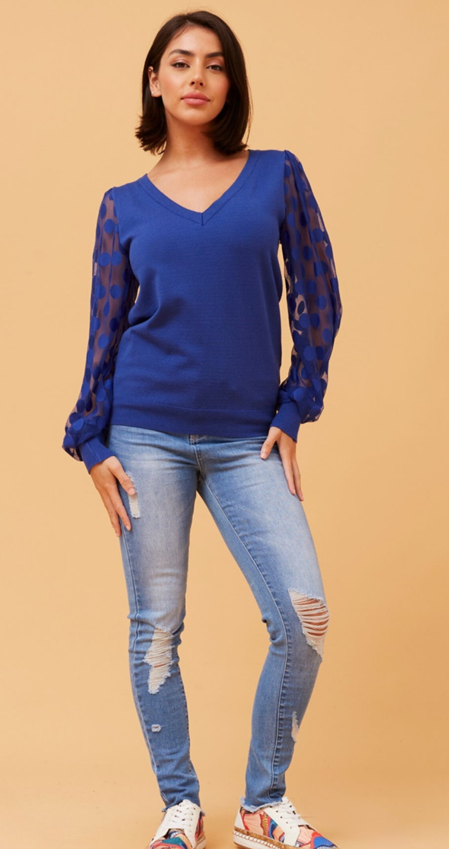 Henrietta polka dot jumper- cobalt blue