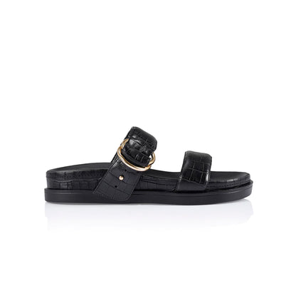 Oslo chunky slides- black croc emboss