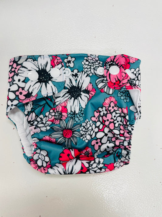 Flowers blue re-usable nappy