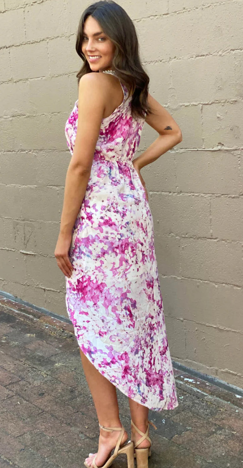 Pink floral dress with pearl neck 8