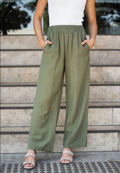 Linen blend relaxed pant- khaki