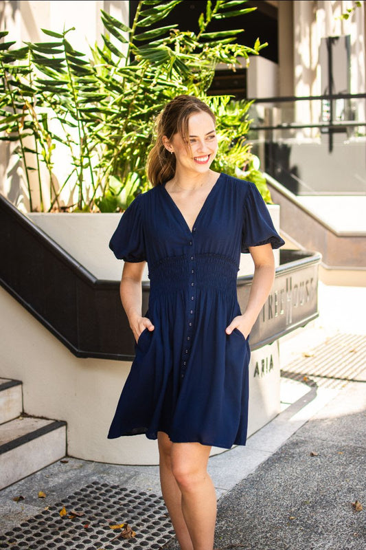 Shirley dress- navy & hot pink