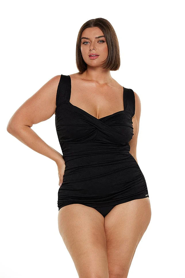 Acapulco retro skirted black one piece