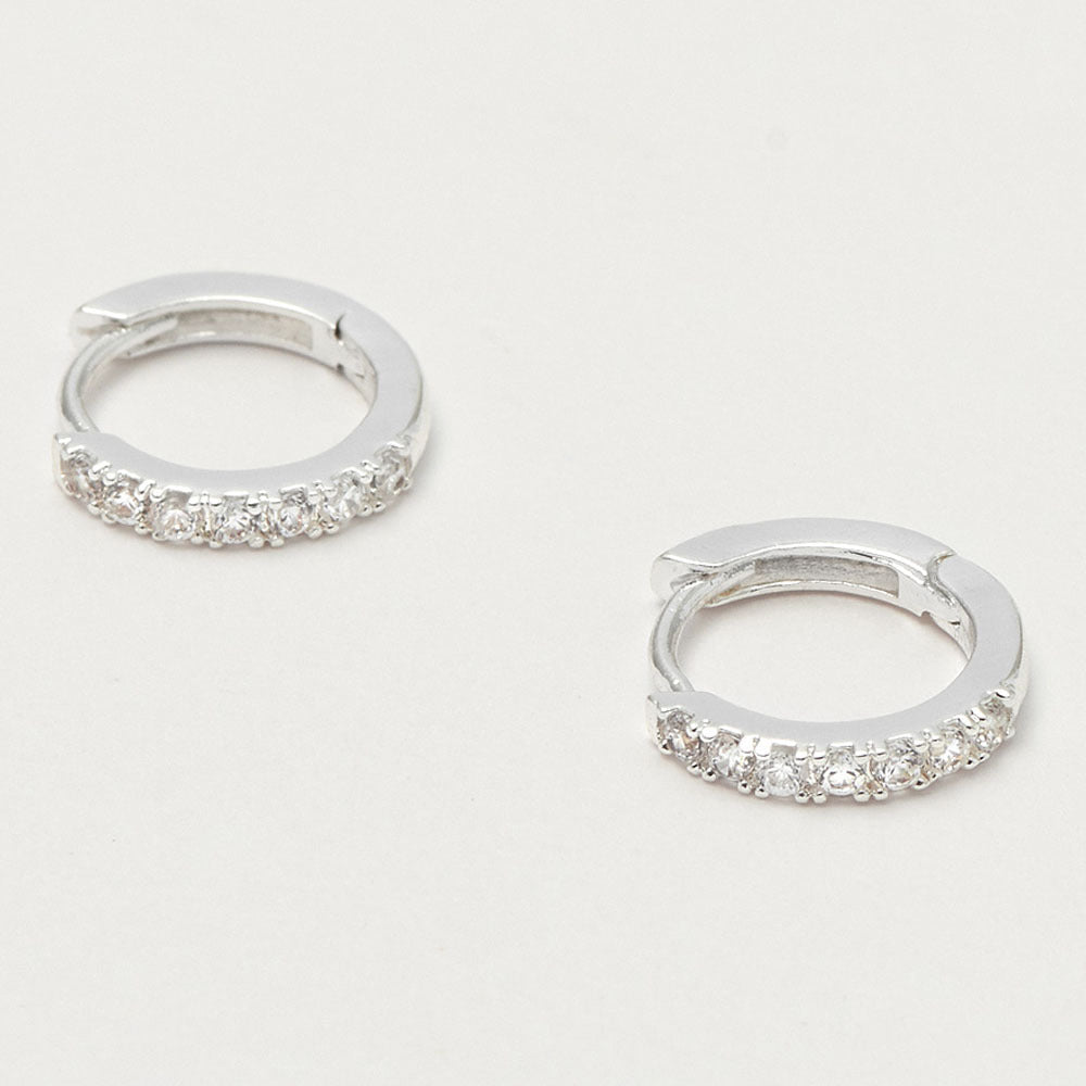 Pave CZ hoop earrings -silver