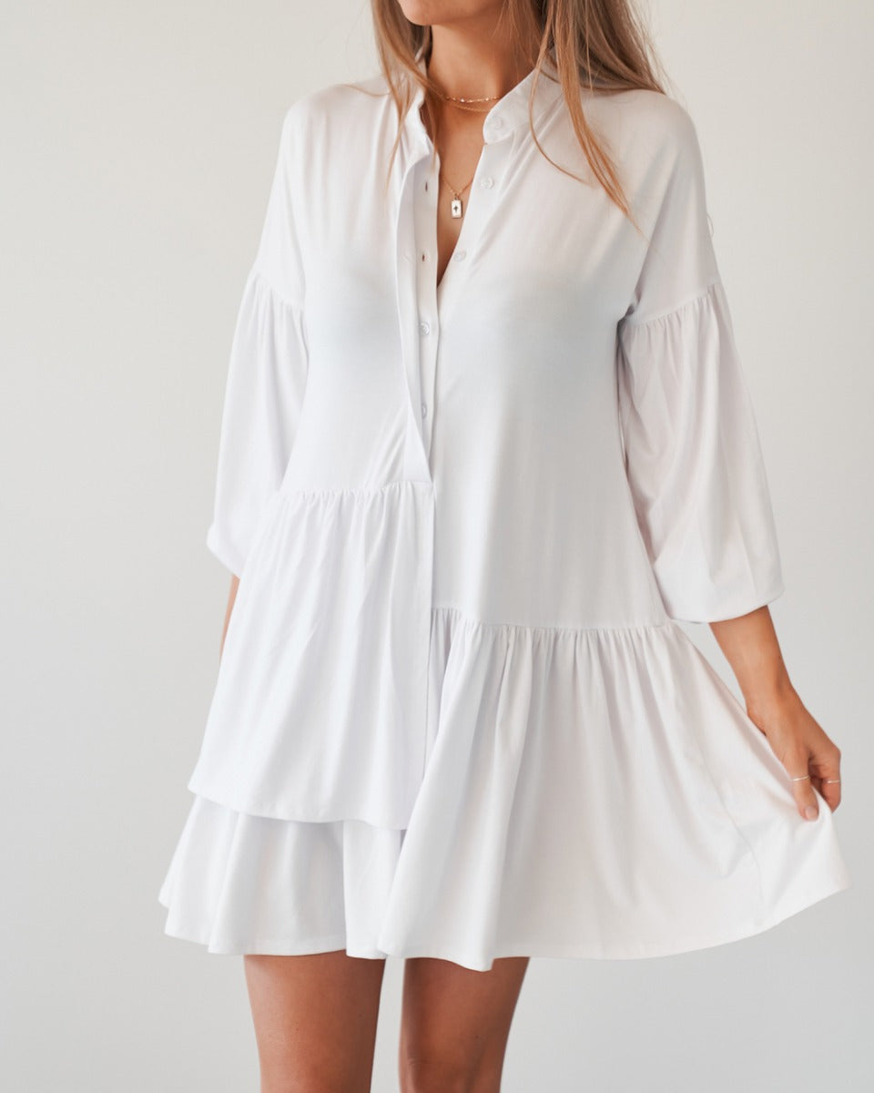 Alia long sleeve dress- white