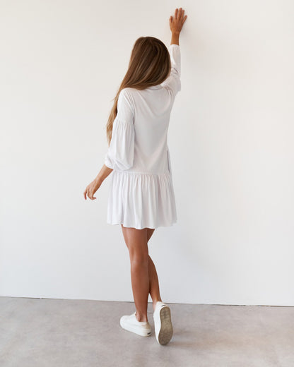 Alia long sleeve dress- white