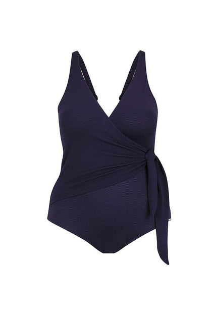 Navy honeycomb waist tie one piece