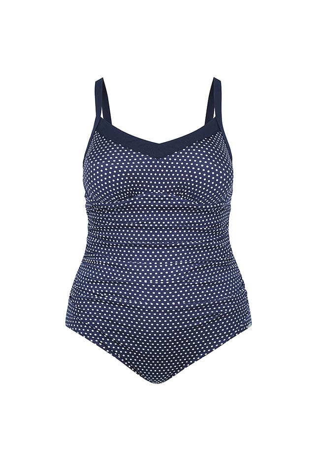 Chlorine resistant navy & white dots underwire one piece