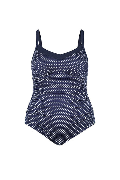 Chlorine resistant navy & white dots underwire one piece