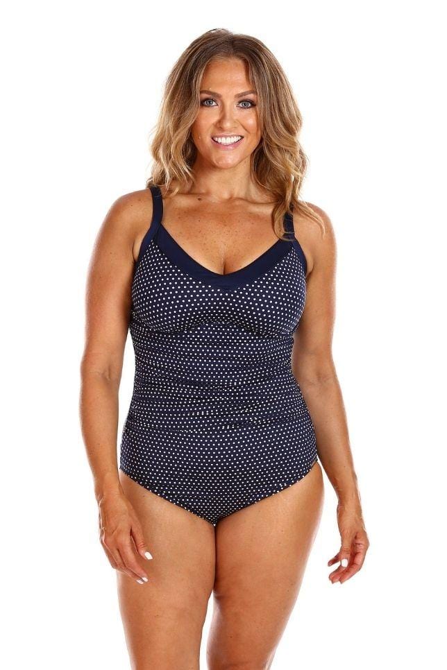 Chlorine resistant navy & white dots underwire one piece