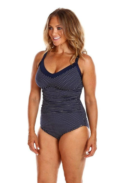 Chlorine resistant navy & white dots underwire one piece