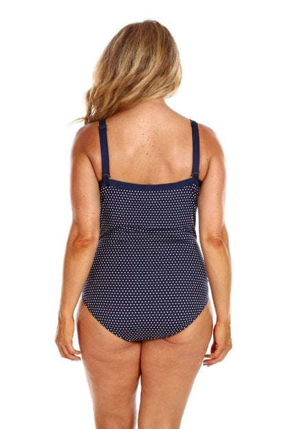 Chlorine resistant navy & white dots underwire one piece