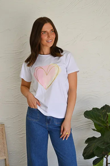 Heart print tee white