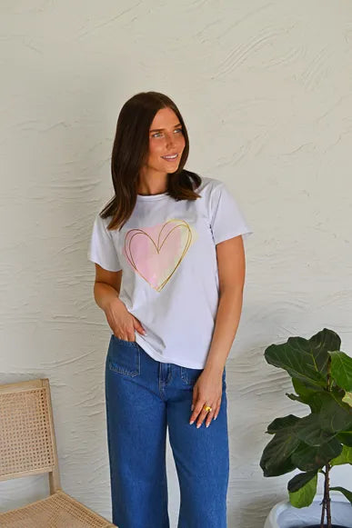 Heart print tee white