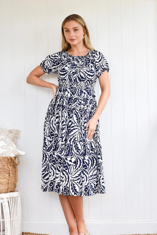 Navy palm dress