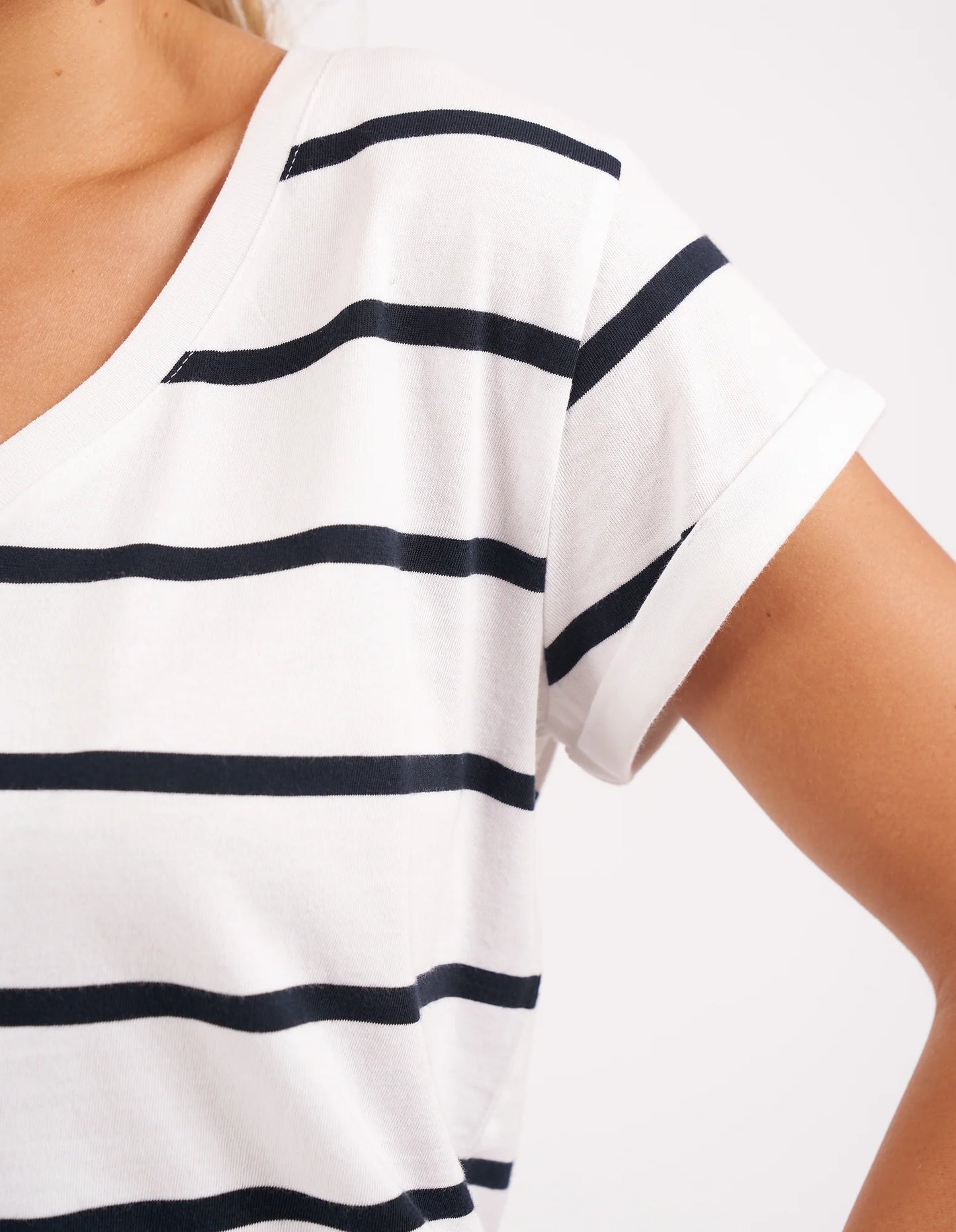 Manly Stripe Vee Tee White/ Navy Stripe