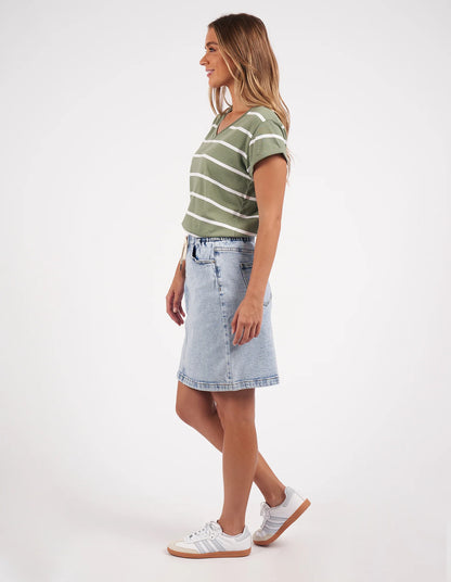 Manly Stripe Vee Tee Sage / White Stripe