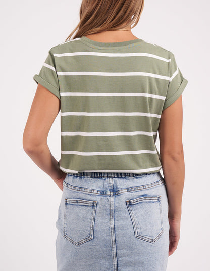 Manly Stripe Vee Tee Sage / White Stripe