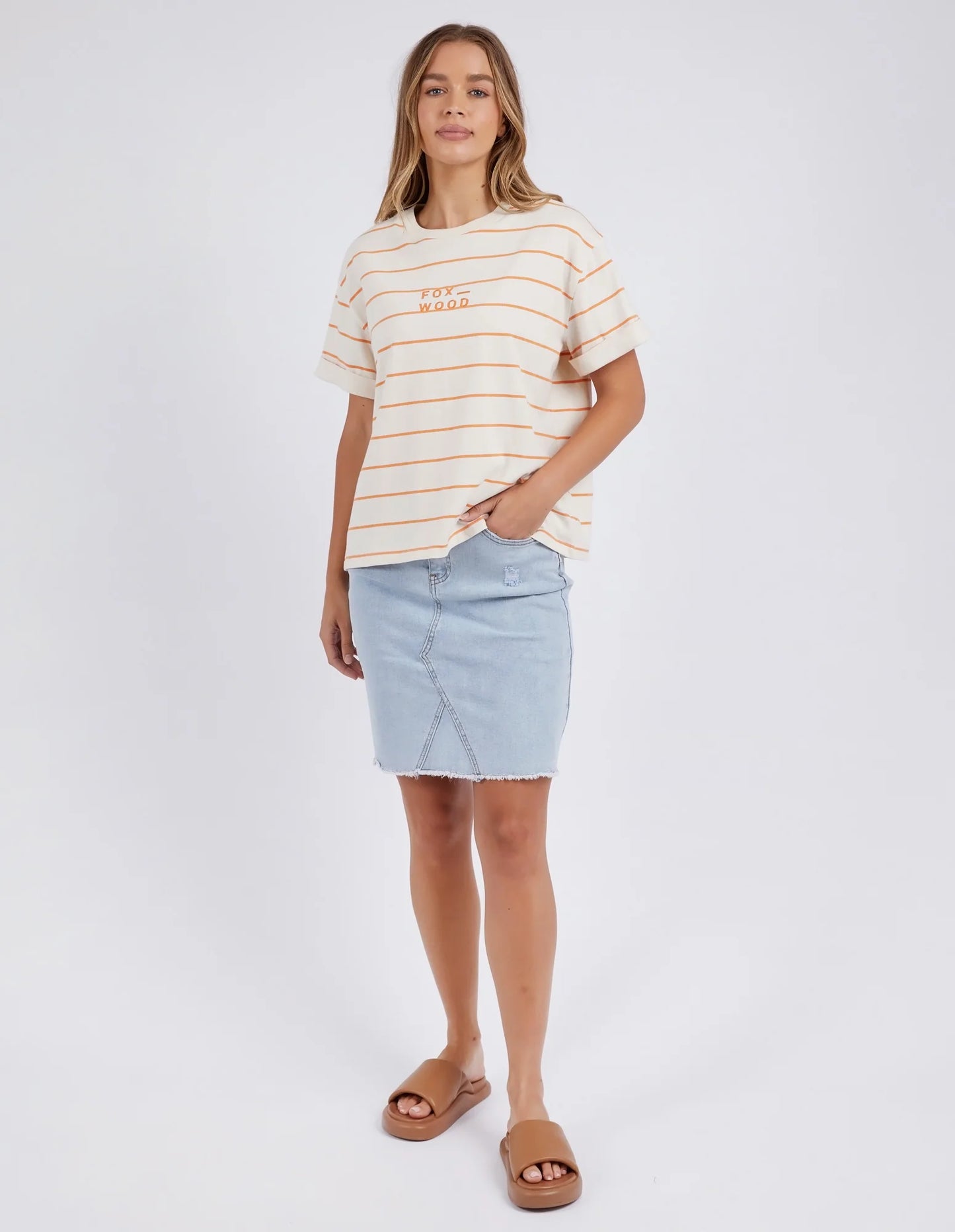 Huntleigh Stripe Tee Orange White Stripe