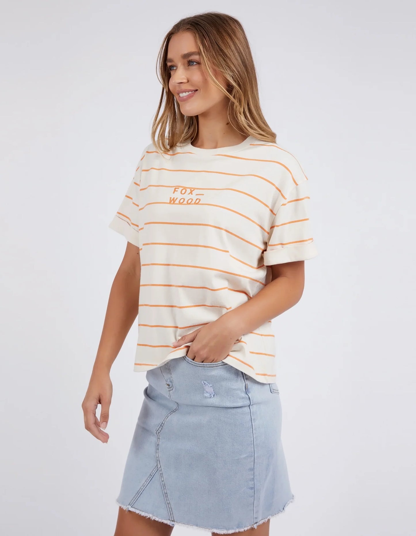 Huntleigh Stripe Tee Orange White Stripe