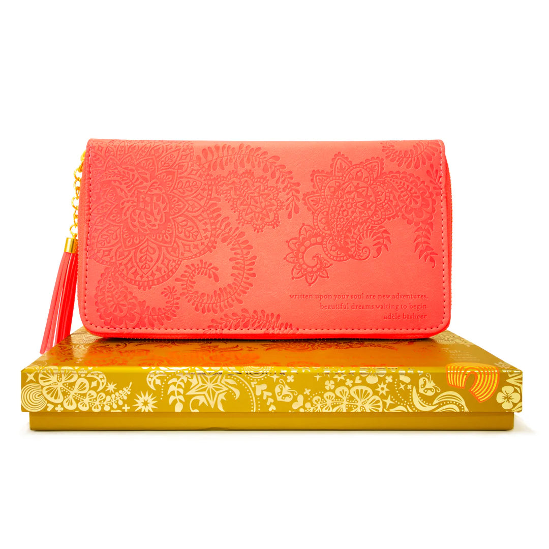 Peach travel clutch