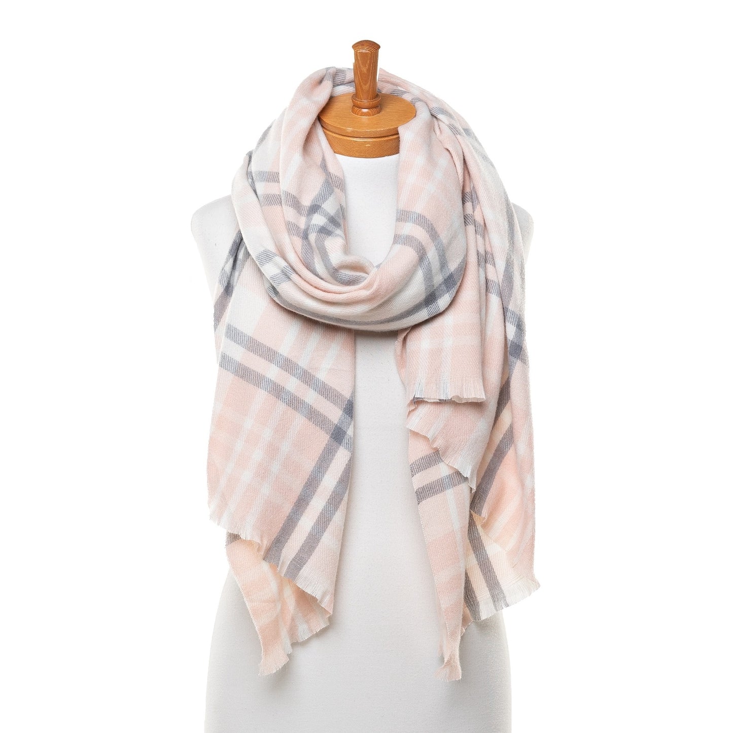 Winter Pink Thin Plaid Scarf