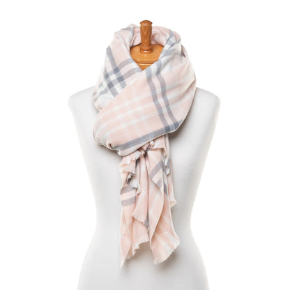 Winter Pink Thin Plaid Scarf