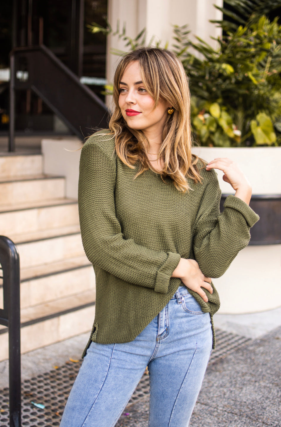 Roll up sleeve Nala knit- olive