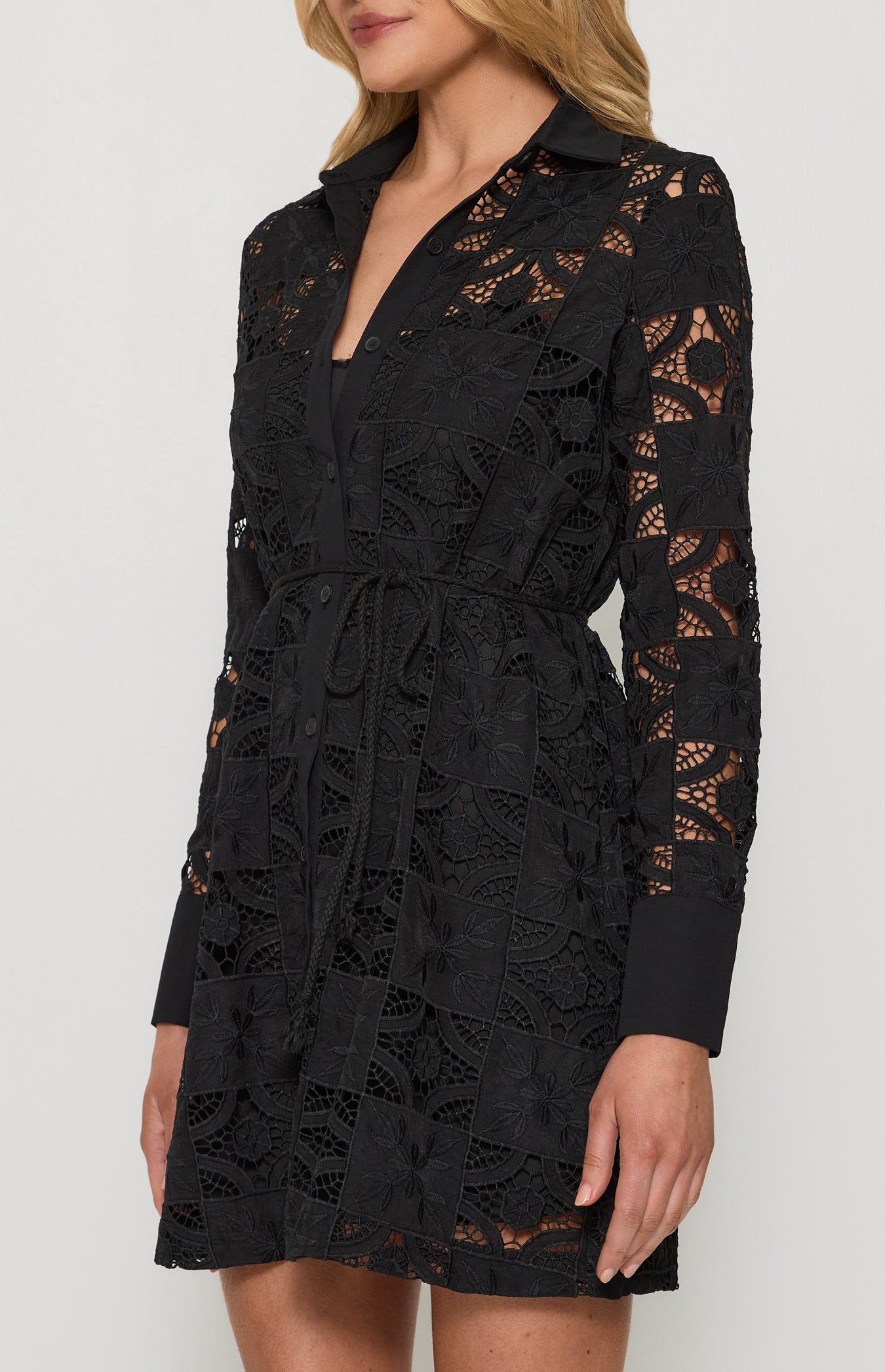 Lace embroidery shirt dress