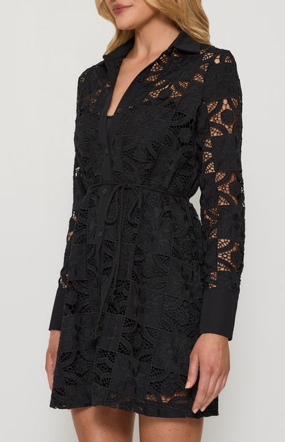 Lace embroidery shirt dress