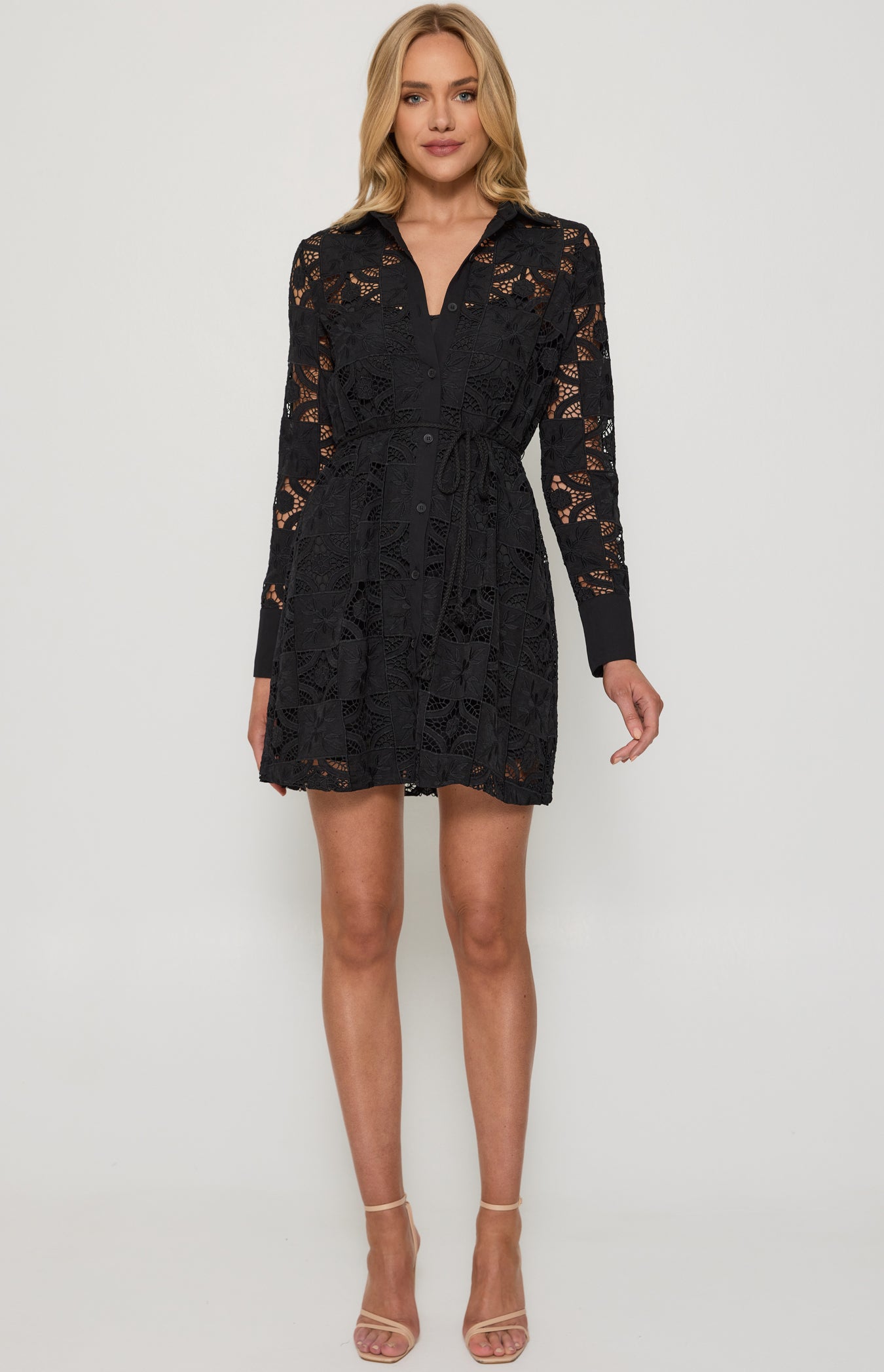 Lace embroidery shirt dress