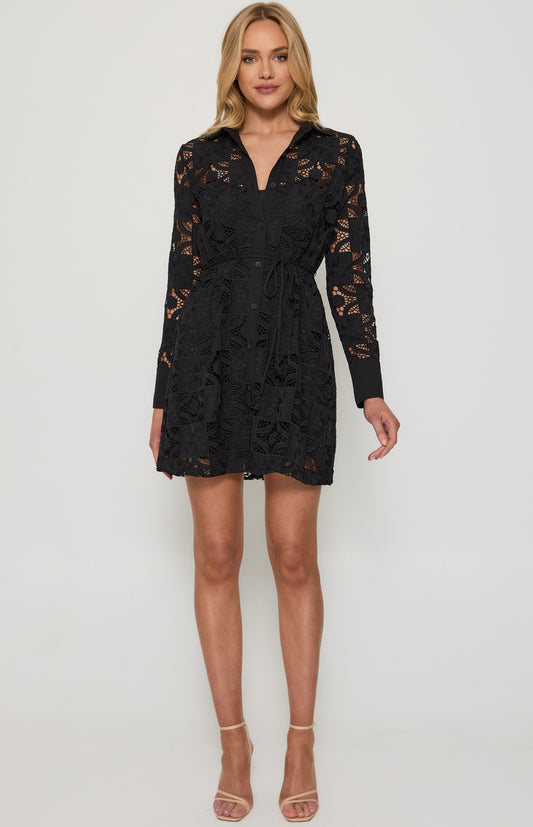 Lace embroidery shirt dress