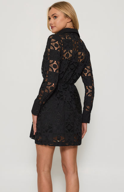 Lace embroidery shirt dress