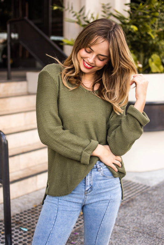 Roll up sleeve Nala knit- olive