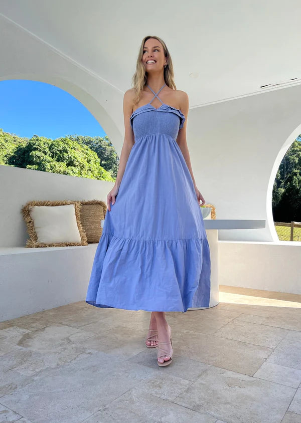 Armelle Maxi Dress- Heron Blue