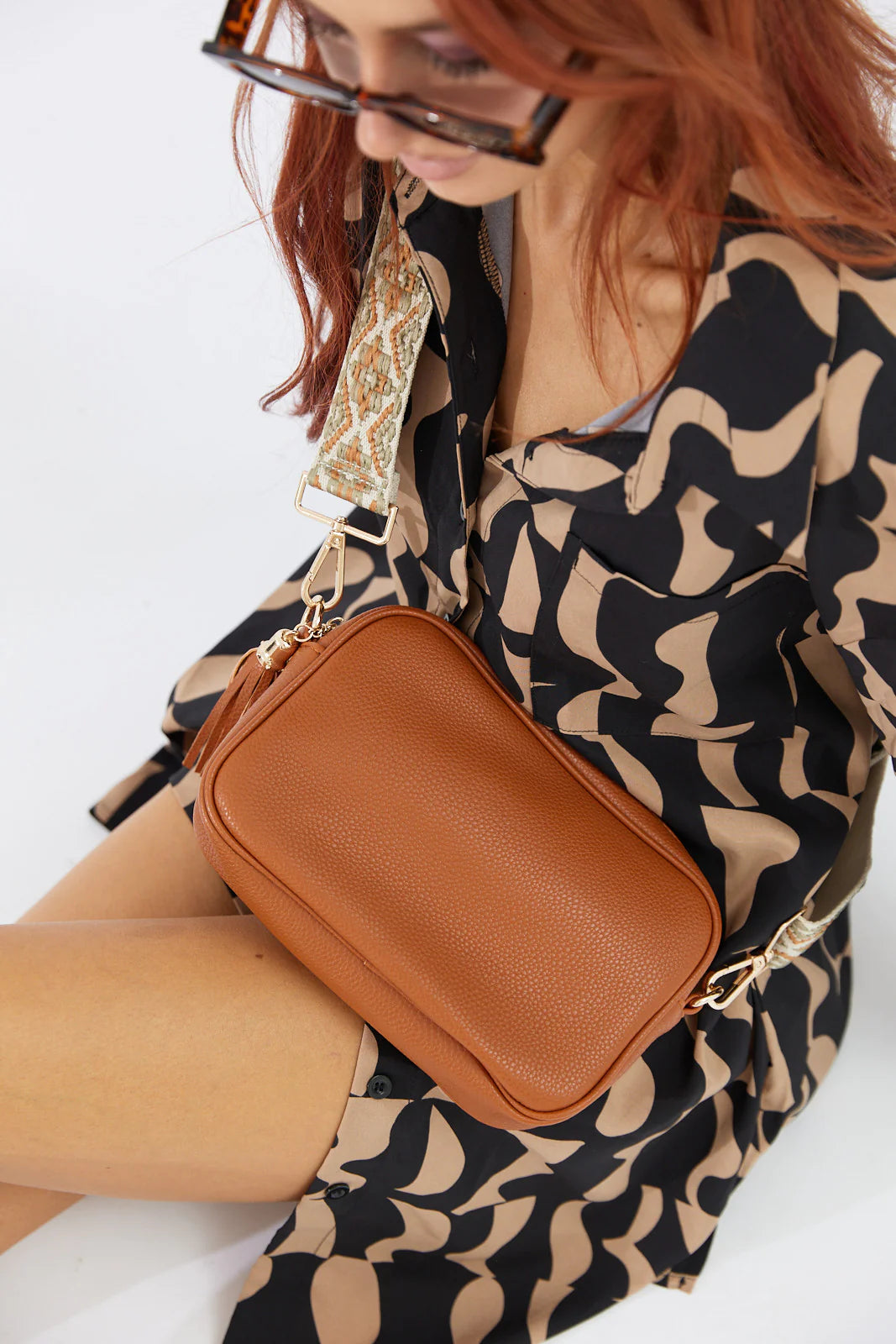 Vegan Leather Crossbody- Tan