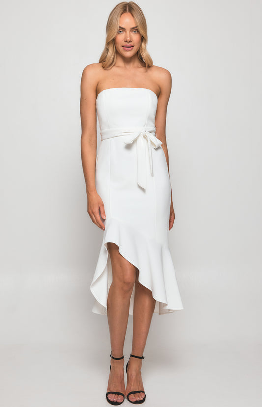 Cascade white midi dress