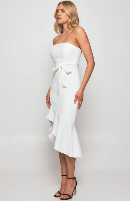 Cascade white midi dress