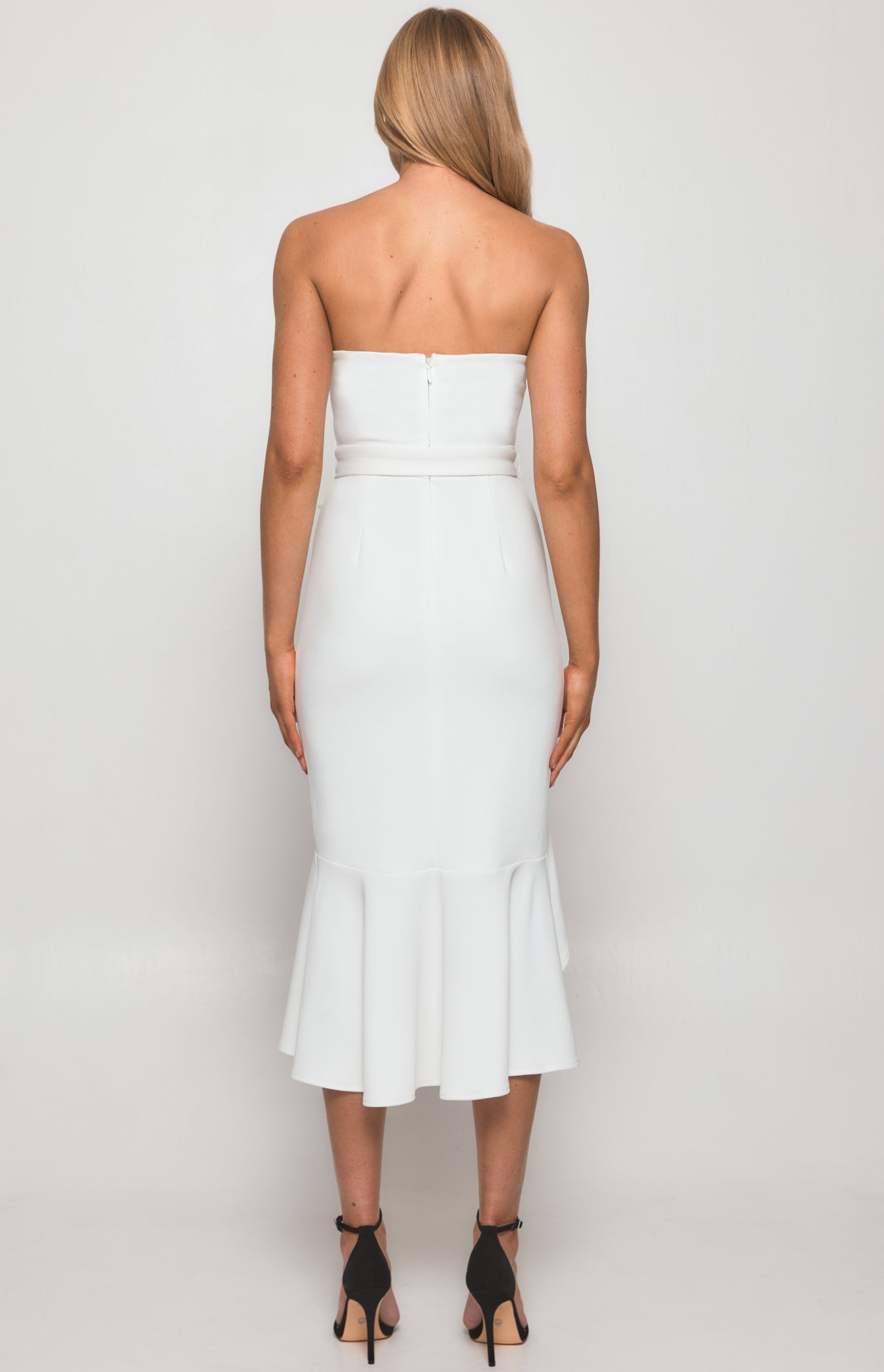 Cascade white midi dress